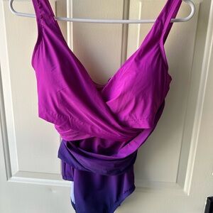 Lands' End Women's Purple One-Piece Swimsuit